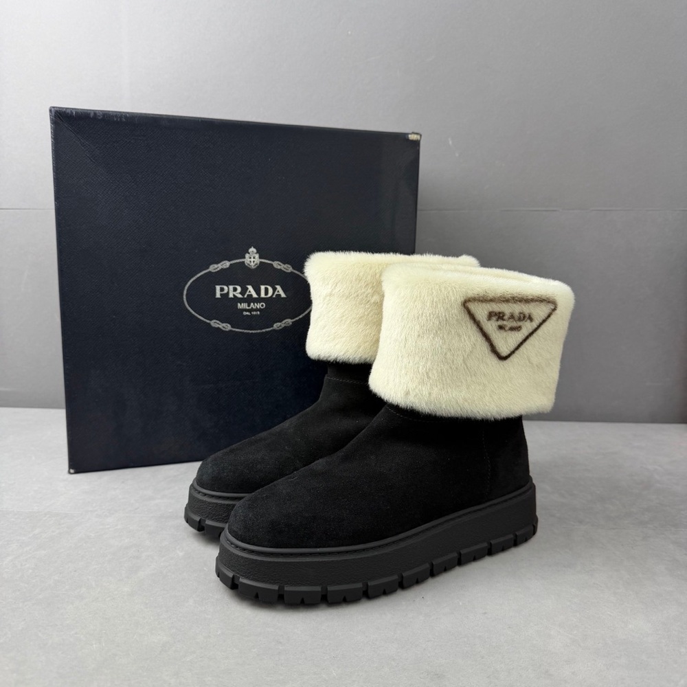 Authentic Prada Women's Black and White Winter Boots